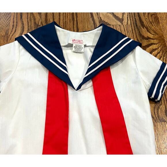 Vintage Girls Sailor Top Nautical Ance K White Blue Red Short Sleeve Sz 4 - Picture 2 of 4